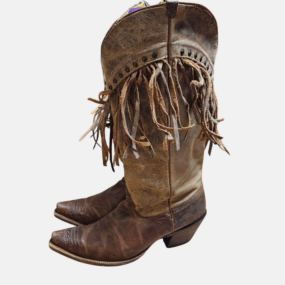 Tony Lama Brown Western Cowboy Boots with Fringe